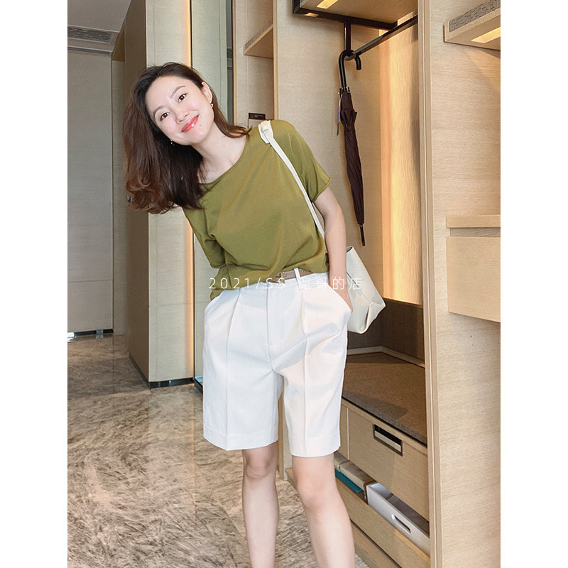 Makaron's summer Japanese fabric knitted vinegar cotton short sleeve T - shirt