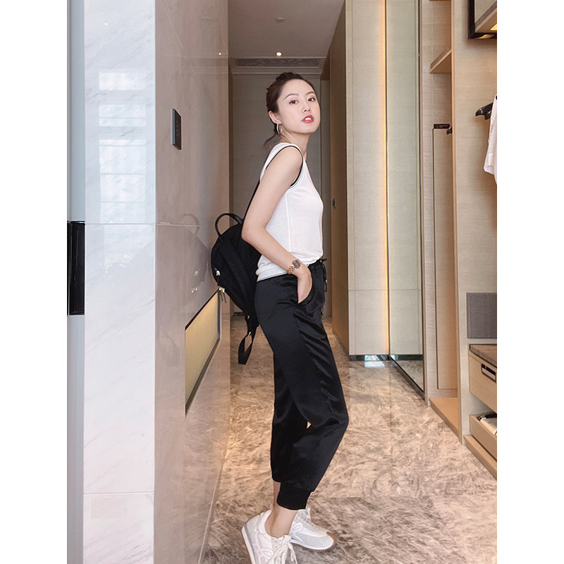 Clay Brother's Shop Casual Money Also Takes People Eyeballs GAO Grade Acetate satin Leather Pants Straight and Pants Straight pants