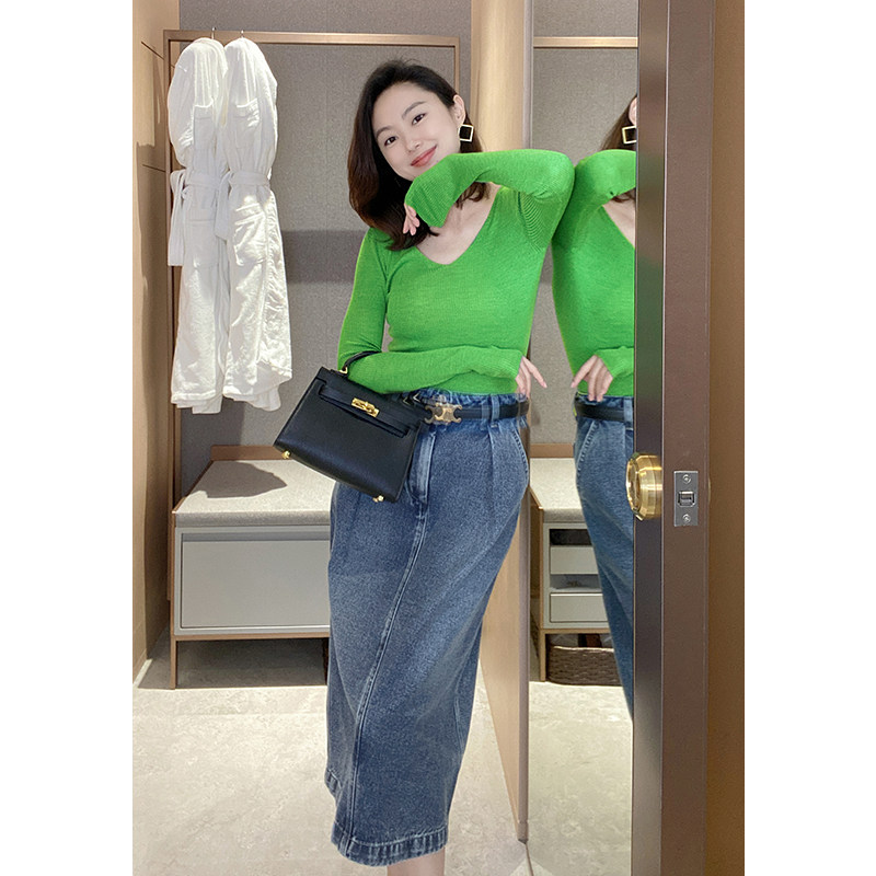 The mud shop of pear - shaped body B - equipped jeans half skirt early autumn lean cotton shell