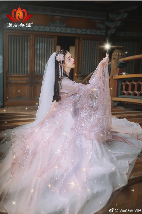 Hanfu Hire (Hanchanghua Lotus) Flowers Married shark with tears pink female Tang Wind Qi Chest Dress 1Y0203
