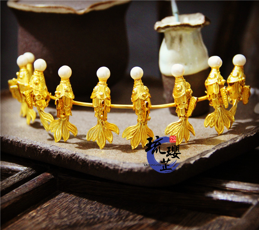 Hanfu Hair Accessories Hire (Ryukyu Zhen) Ming-made Tang Wind small goldfish Platinum Fish with copper-made head crown rear pressed 1F0089