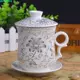 Cốc sứ văn phòng có nắp đậy bốn mảnh phù hợp với bộ tách trà cốc cá nhân màu xanh và trắng sứ hội nghị chén quà tặng đặc biệt - Tách cốc nước lọc