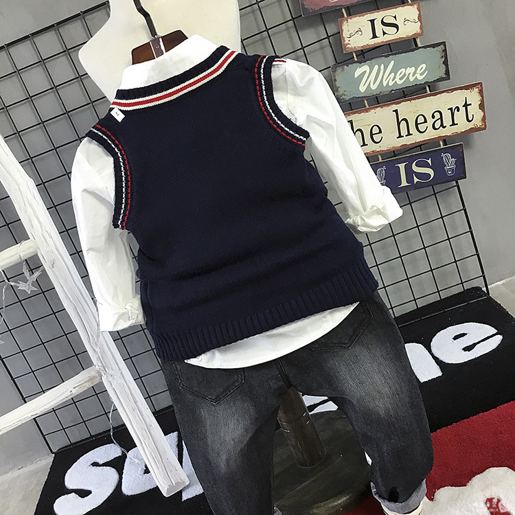 Quần áo bé trai áo len 2018 mùa thu trẻ em áo len dòng áo len thời trang trẻ em cotton đan áo gile cotton mềm mại cho bé