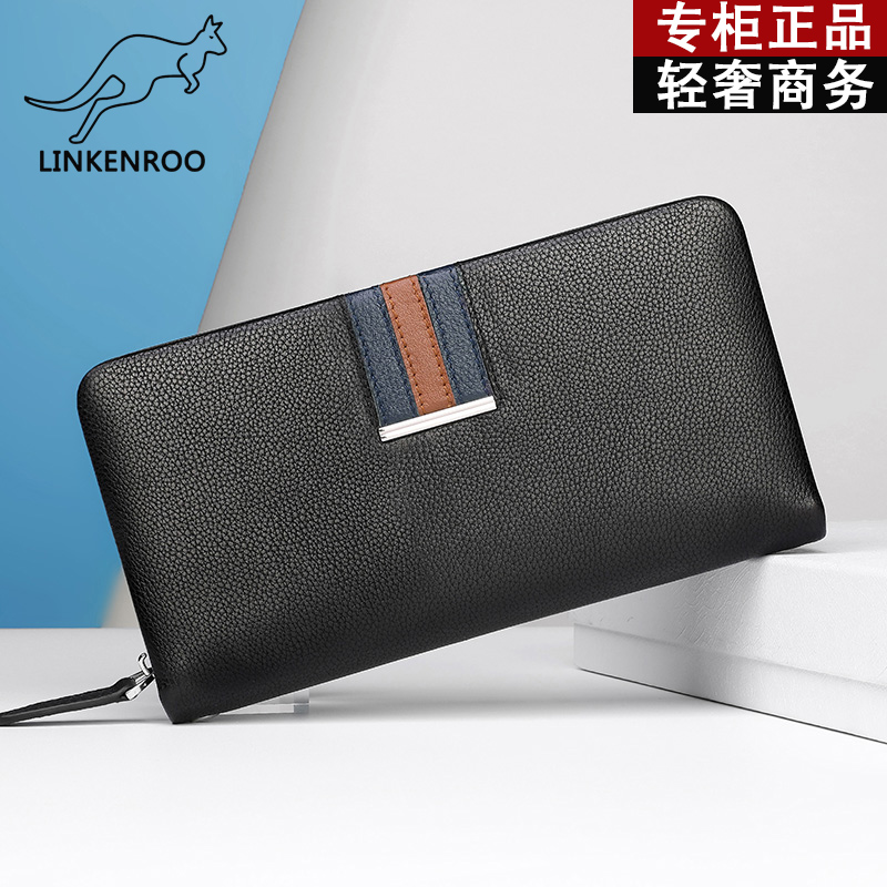 Business Men's Clutch Leather Clutch Casual Clip Bag Horizontal Long Wallet First Layer Leather Clutch Bag Handle Bag