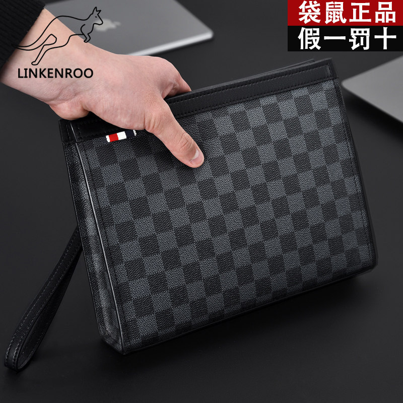 Hand Bag Men's Bag Leather Boomer Hand Grab Bag Fashion Large Capacity Clips Letter Enveloping Male Business Casual Hands Grab Bag