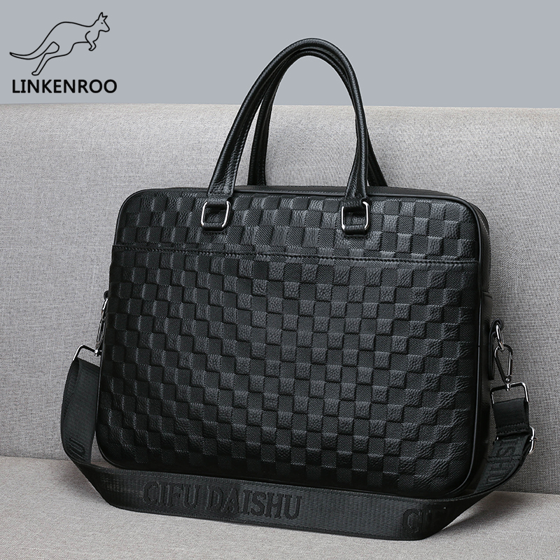 Kangaroo Handbag Male Cross Section Business Trip A4 Briefcase Genuine Leather Computer Bag Head Layer Cow Leather Single Shoulder Inclined Satchel Bag