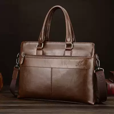 Lincoln Kangaroo men's business handbag horizontal cowhide briefcase Business computer bag Leather shoulder satchel