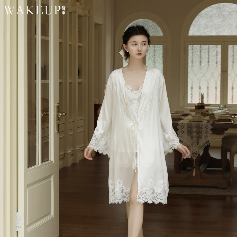 wakeup醒来原创法式真丝结婚晨袍：高级感轻奢桑蚕丝，新娘睡袍可定制，让你美出新高度！-晨袍-淘宝好物网