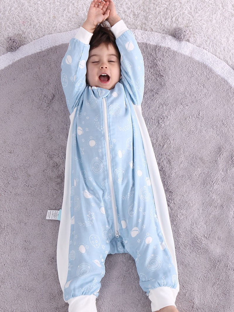 Triangel baby sleeping bag four layers of bamboo cotton yarn cloth thin long sleeve split leg anti-kick quilt spring and autumn and summer two-way zipper