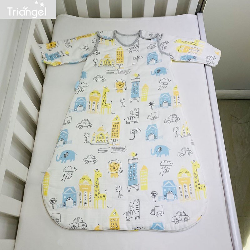 (Blemish handling) Spring baby sleeping bag Detachable Sleeve Integrated Baby Gauze Sleeping Bag anti-kick by two-way launder