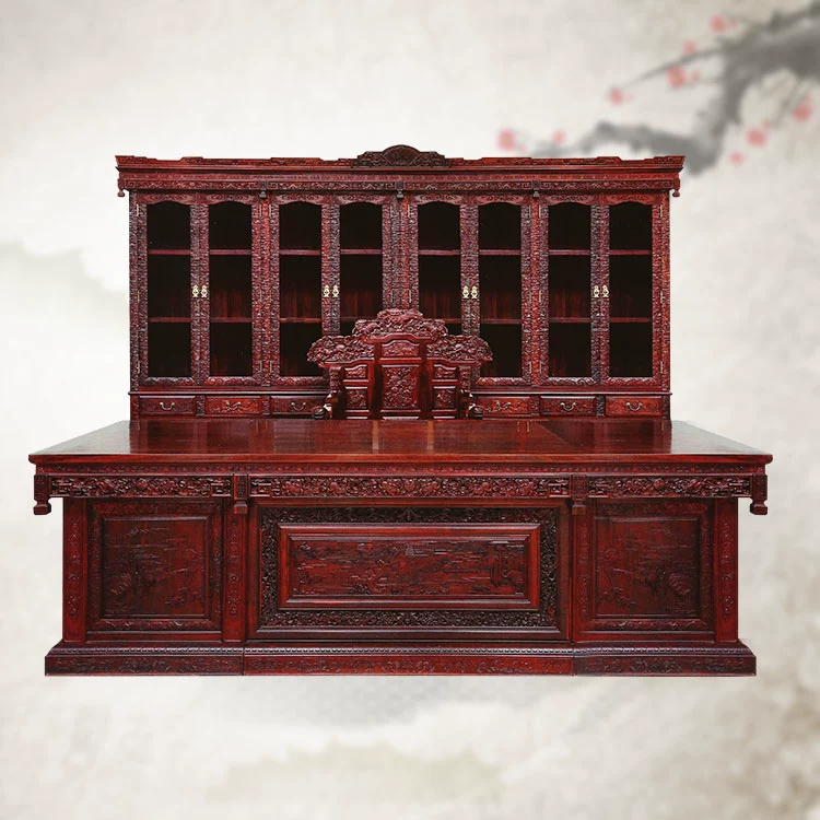 Chính hãng Dongyang Châu Phi Myanmar Burmese Rosewood Rosewood Office Desk Bàn điều hành Boss Ghế Trung Quốc Nội thất Redwood - Nội thất văn phòng