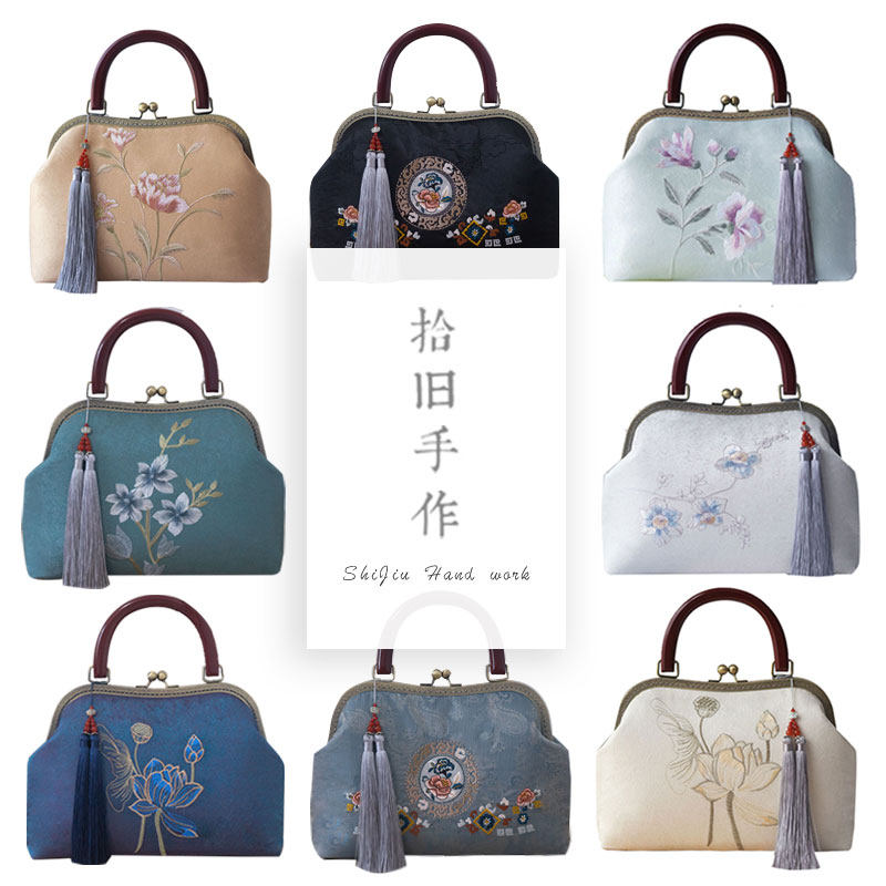 New handmade original double-sided embroidery cheongsam Hand bag retro Chinese style women Joker embroidery bag mother bag