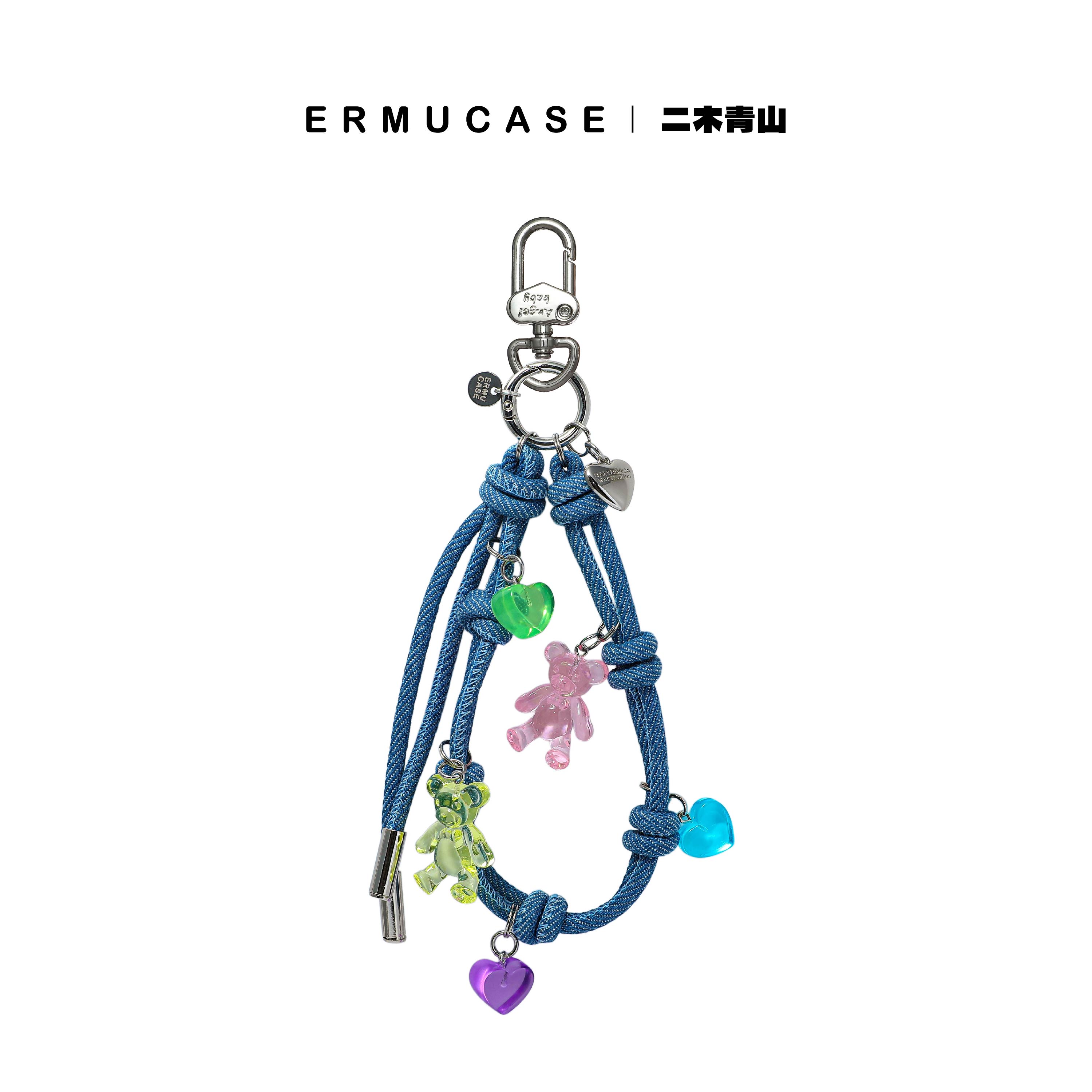 Denim rope colorful bear heart pendant phone strap bag chain women's Y2K millennial style personalized accessory