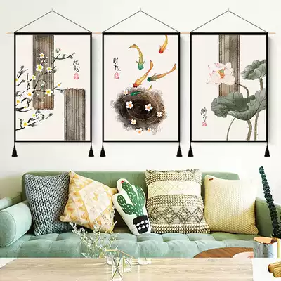 Chinese wall hanging cloth painting fabric Chinese wall decoration background cloth tapestry decorative painting living room wall cloth
