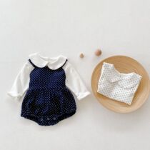 2022 new spring and autumn season dins baby girl baby braces doll collar khater long sleeve t-shirt foreign air suit