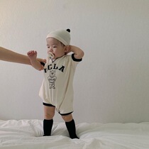 New Baby Clothes Baby Foreign Air Korean Version Khaclothes Out Summer Short Sleeve One-piece Clothes (with hats)