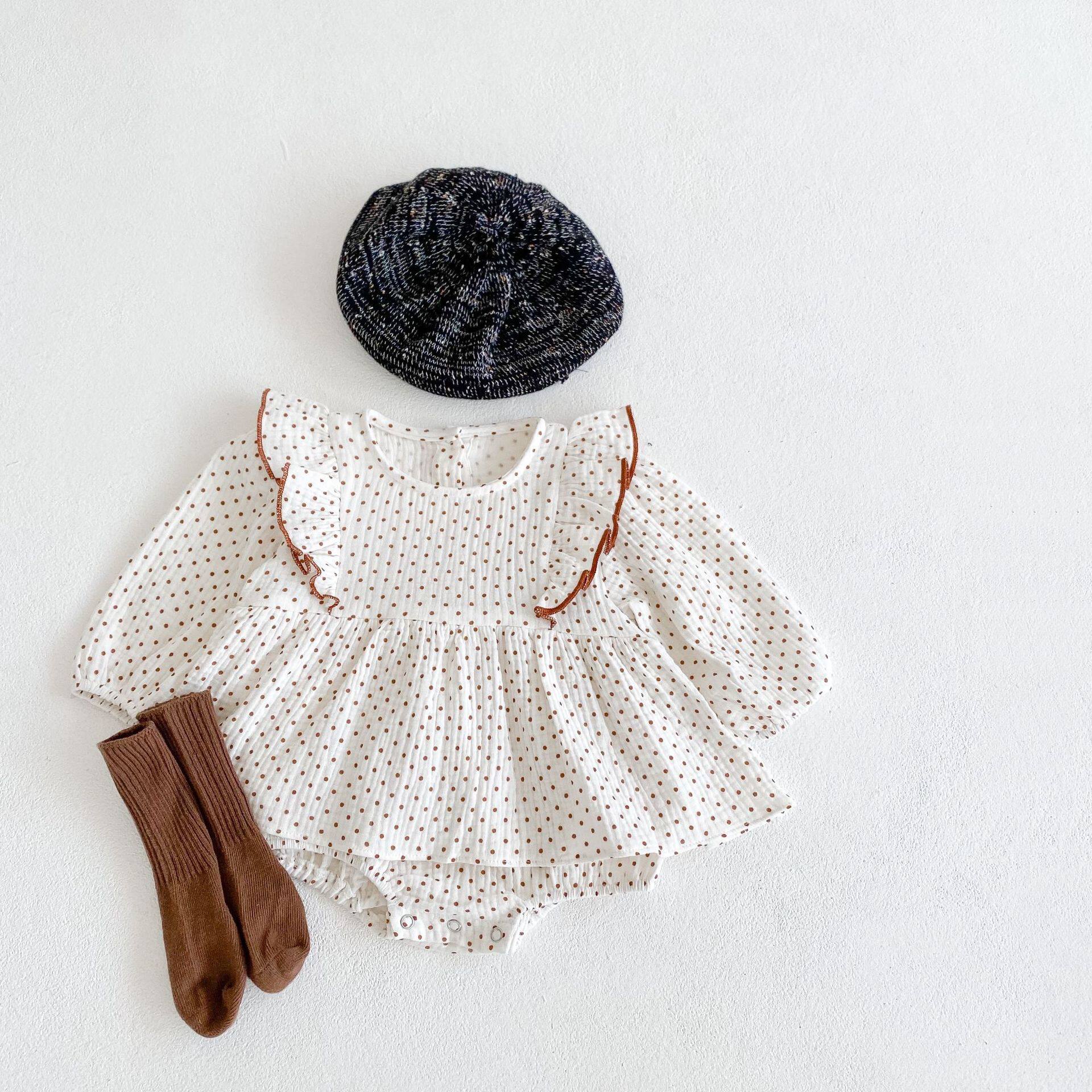 Baby Boy Girl Baby Round Point Printed Triangle Bag Fart Khau 2022 Spring Autumn Style Khaskirt Dress Climbing Suit