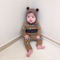 Korean version ins cute baby home wear set 21 spring net red bear print infant soft autumn coat