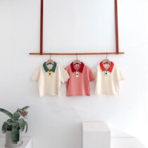 2022 Summer Collision Color Polot-shirt Baby Children Little Baby Half Sleeve 100 Hitch Collar Color Short Sleeve Korean Version Ins