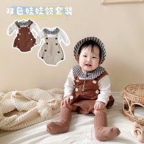 ins spring new male and female baby back with pants suit dolls collar foreign air outsuit bag pants Korean version two sets