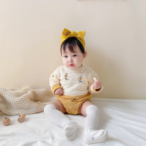 22 Spring paragraph female baby flowers embroidered knitted sweater khacoat bag fart clothes baby climbing conjoined princess