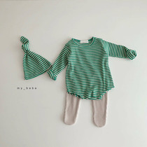 INS subsection foreign air spring summer newborn baby children conjoined clothes and climbing clothes Harvest striped male and female baby hooded cap