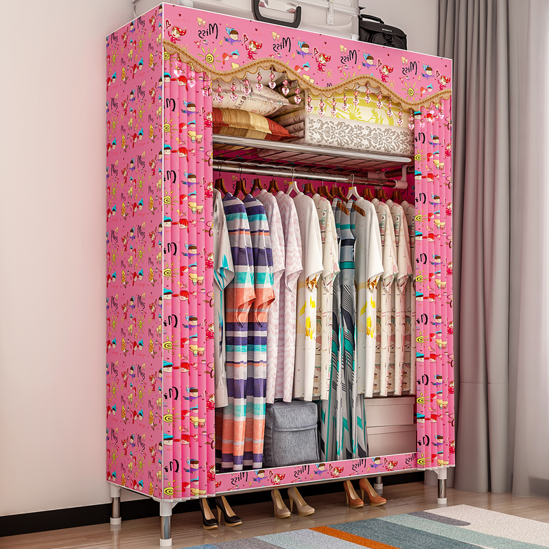 Simple wardrobe 25MM steel frame bold reinforcement cloth wardrobe simple modern economical assembly thickened cloth wardrobe