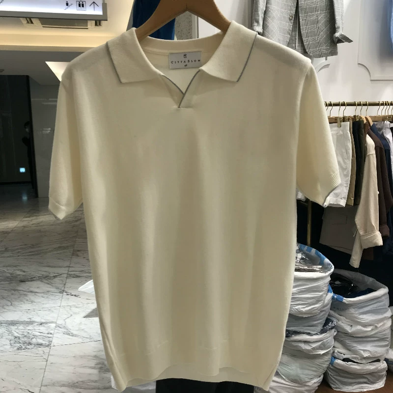 Mùa hè 2020 mới Dongdaemun apm Quần áo nam Hàn Quốc mua Slim solid màu đơn giản áo dệt kim ngắn tay POLO - Polo