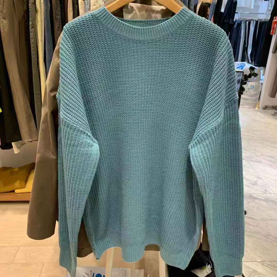 2019 mùa thu mới Dongdaemun Quần áo nam Hàn Quốc mua quần lửng màu đơn giản, áo len dệt kim phòng khách mới - Áo len