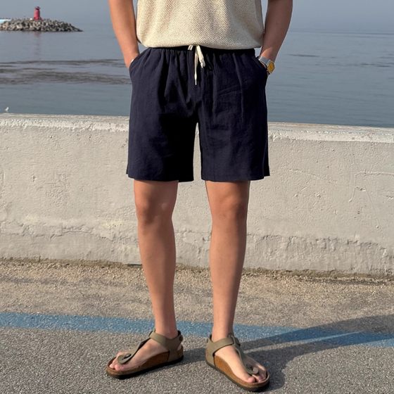 
Korea Dongdaemun Purchase GOAT Live High-quality Lightweight Cotton and Line pleated versatile loose straight casual shorts for men