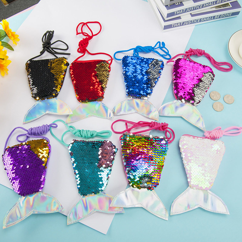 Creative Messenger Bag Mermaid Tail Sequin Lanyard Coin Purse Children Diagonal Long Rope Coin Bag Small Purse