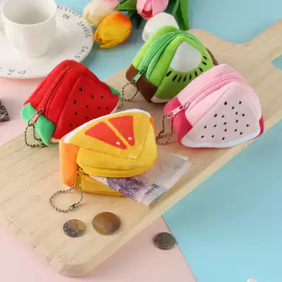 Creative Korean mini cute triangle three-dimensional plush fruit small coin purse Daughter child student key coin bag