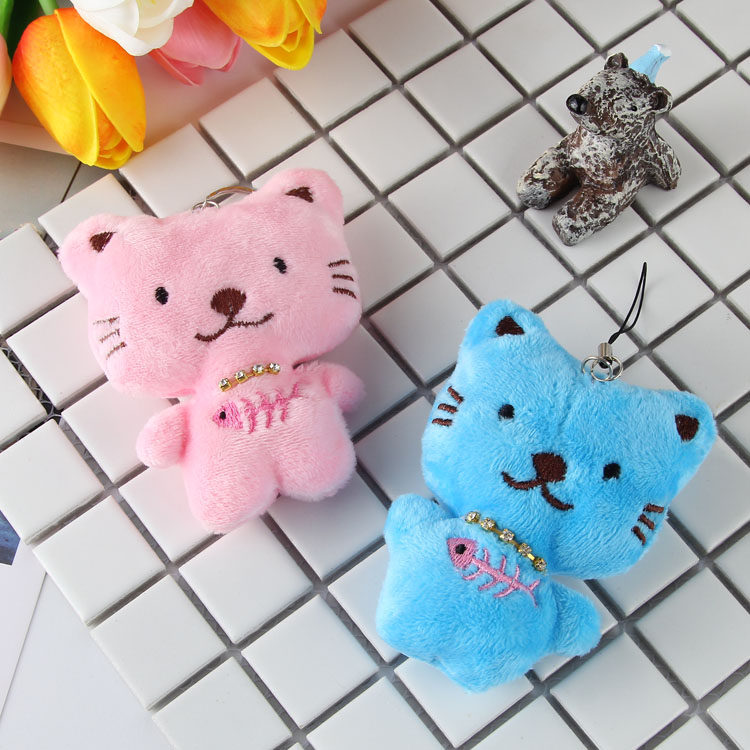 Cute fish bone kitten plush toy mobile phone bag pendant wedding throwing gift small gift
