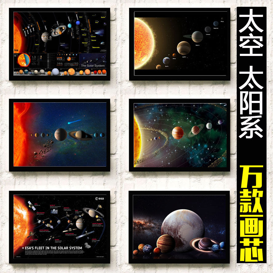 太阳系九大行星星空大海报地球行星图宇宙银河布置装饰相框贴墙画