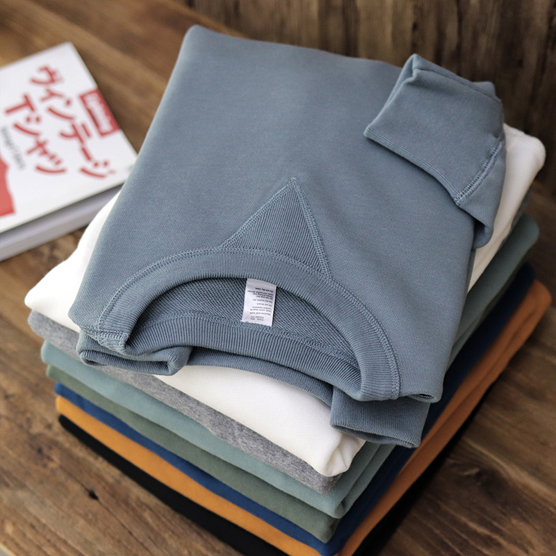 HAVE BLUE base Japanese retro solid color couple round neck loose sports casual pullover casual shirt male