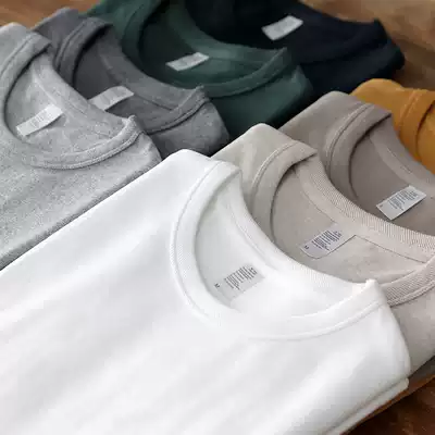 300g carbon polished heavy long sleeve T-shirt men's American vintage padded white cotton round neck T-shirt base shirt