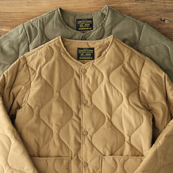 M65 Liner Cotton Jacket Men's Winter Ami Khaki American Retro Workwear Cotton Jacket Quilted Collarless Cotton Jacket