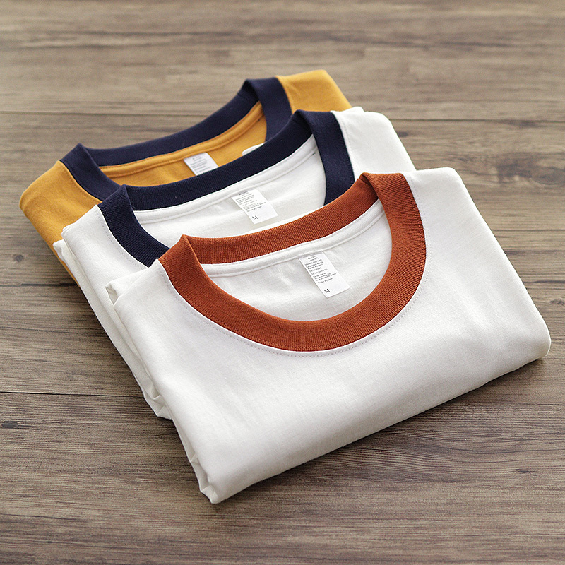 260g Heavyweight Pure Cotton T-Shirt for Men, Color-Blocked Crew Neck, American Casual Style, Vintage Short-Sleeve Tee, Ringer Tee 260g Heavyweight Pure Cotton T-Shirt for Men, Color-Blocked Crew Neck, American Casual Style, Vintage Short-Sleeve Tee, Ringer Tee
