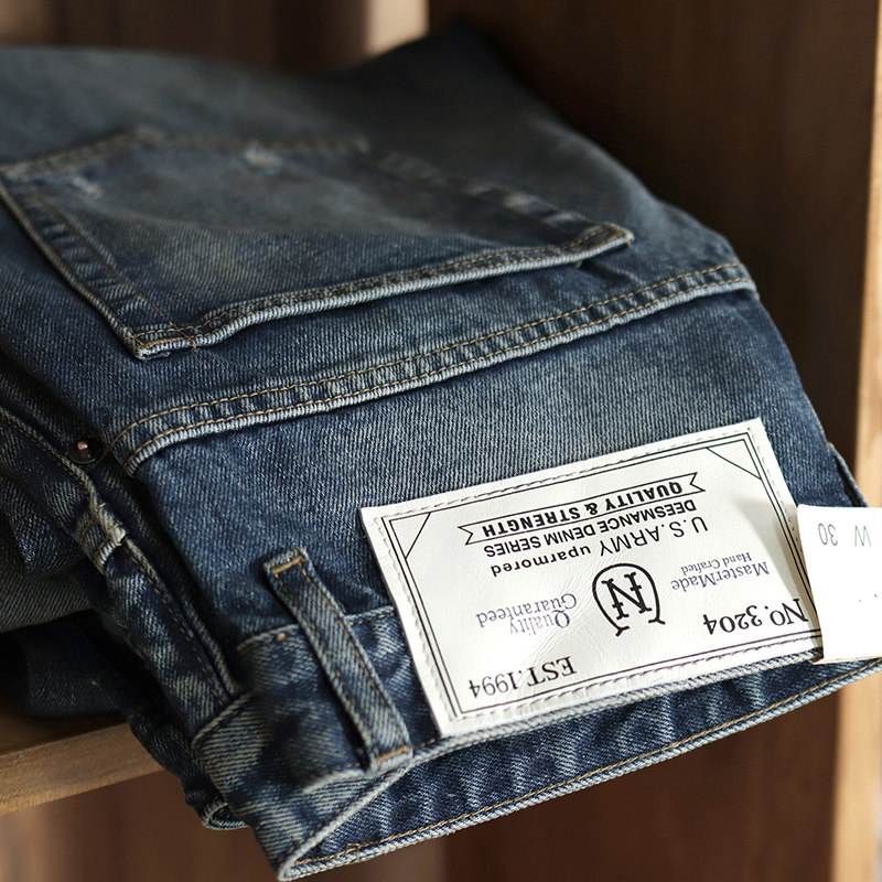 Japanese retro casual daddy pants wide-leg pants men's trendy washed, old-fashioned ink-splashing straight-leg loose jeans men