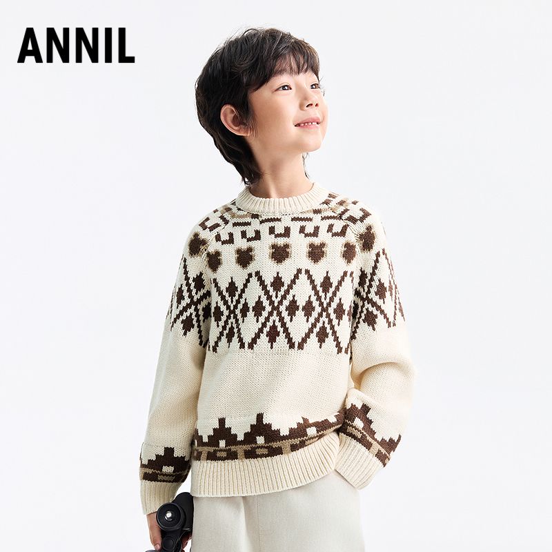 Annai Kidsren's Clothing for Boys and Girls Round Neck Pullover Sweater 2025 Winter New Style Kidsren's Casual Versatile Warm Top