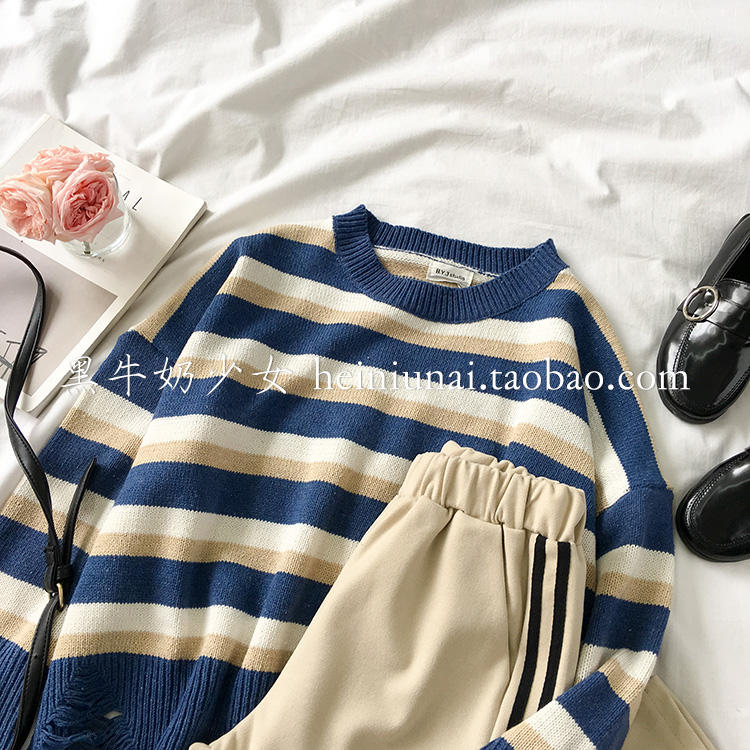 Áo sơ mi nữ sọc lạ mắt quần áo thu đông 2018 phiên bản mới của nữ Hàn Quốc của áo lưới siêu đỏ lưới áo thun đỏ tay dài thủy triều những kiểu áo len dáng dài đẹp