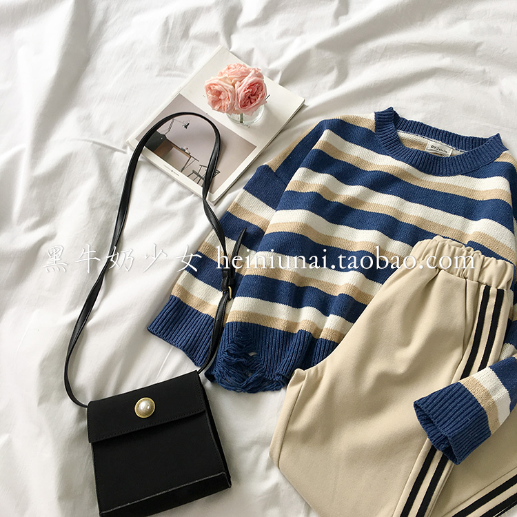 Áo sơ mi nữ sọc lạ mắt quần áo thu đông 2018 phiên bản mới của nữ Hàn Quốc của áo lưới siêu đỏ lưới áo thun đỏ tay dài thủy triều những kiểu áo len dáng dài đẹp