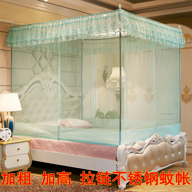 Sitting bed type three-door zipper stainless steel bracket mosquito net bold stainless steel square top encryption anti-mosquito heightened mosquito net