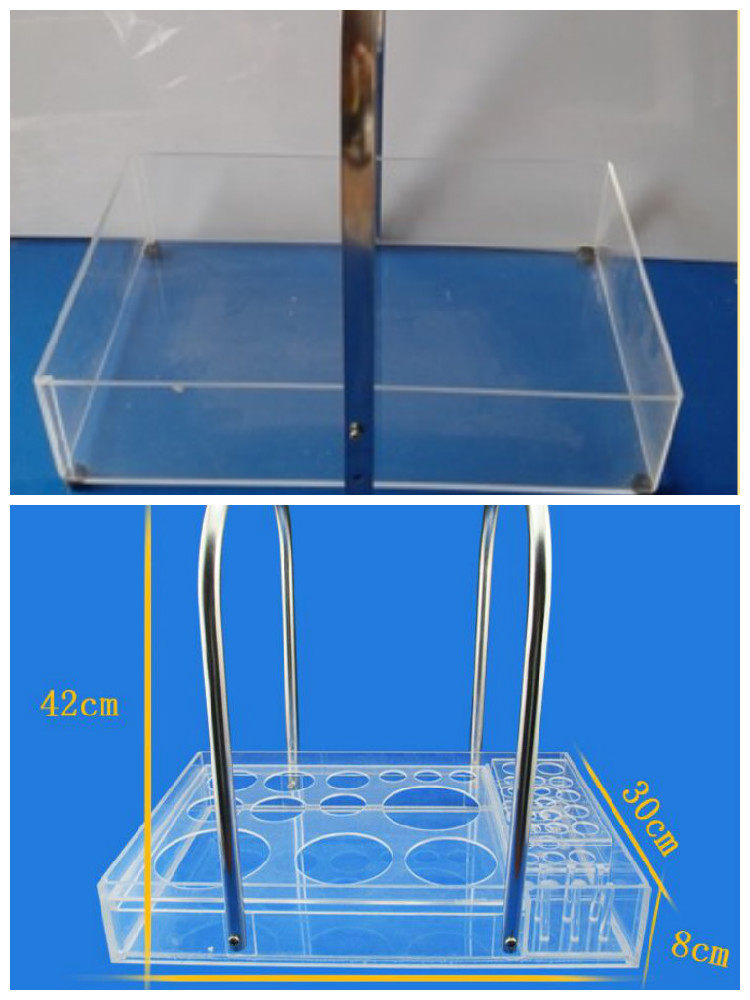 有机玻璃提篮 不锈钢把手 试管架带隔板 化学实验室用品 教学仪器