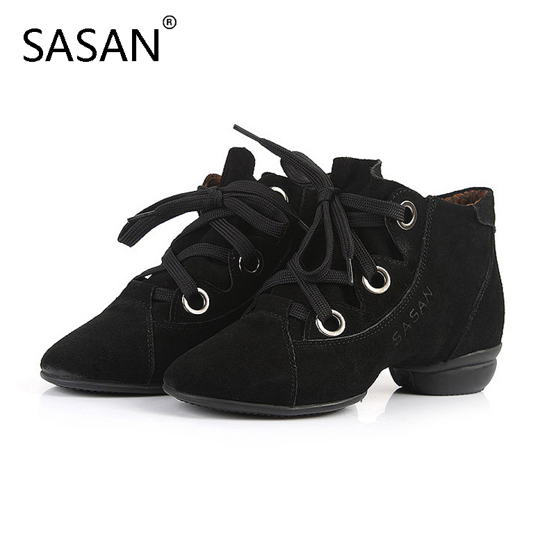 sasan women's soft sole mid-heel heightened fashion dancing shoes jazz square shoes sports fitness dance shoes high tube