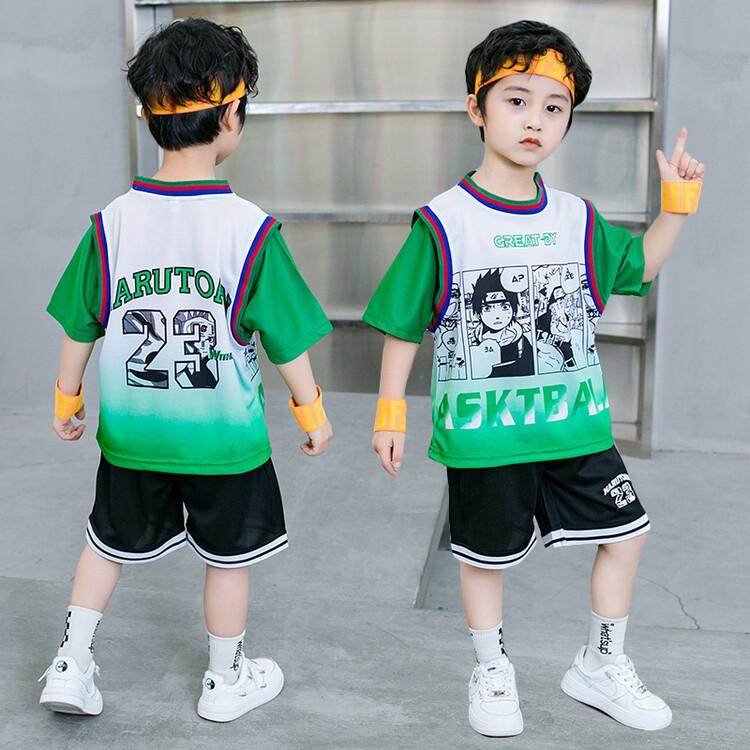 Boys' summer cartoon anime Naruto set shorts T-shirt short sleeves cute Ultraman kids clothes
