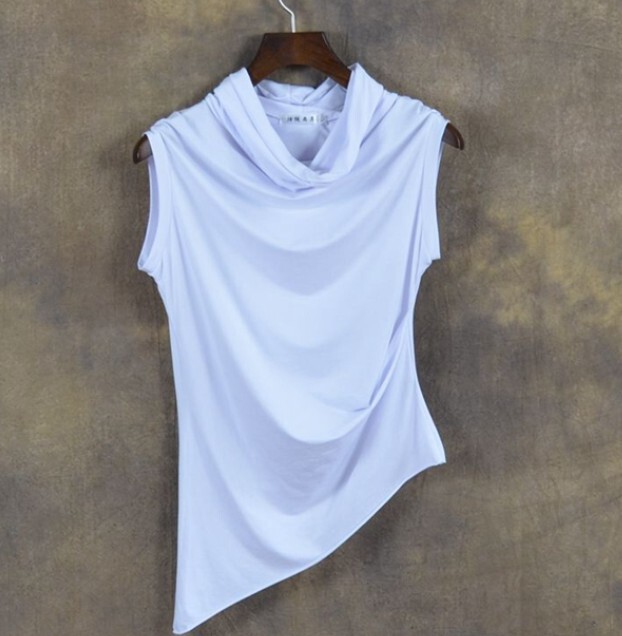 Summer Korean Style New Trendy Men's Fashion Asymmetrical Neckline Stylish Sleeveless Slim-Fit T-Shirt for Men