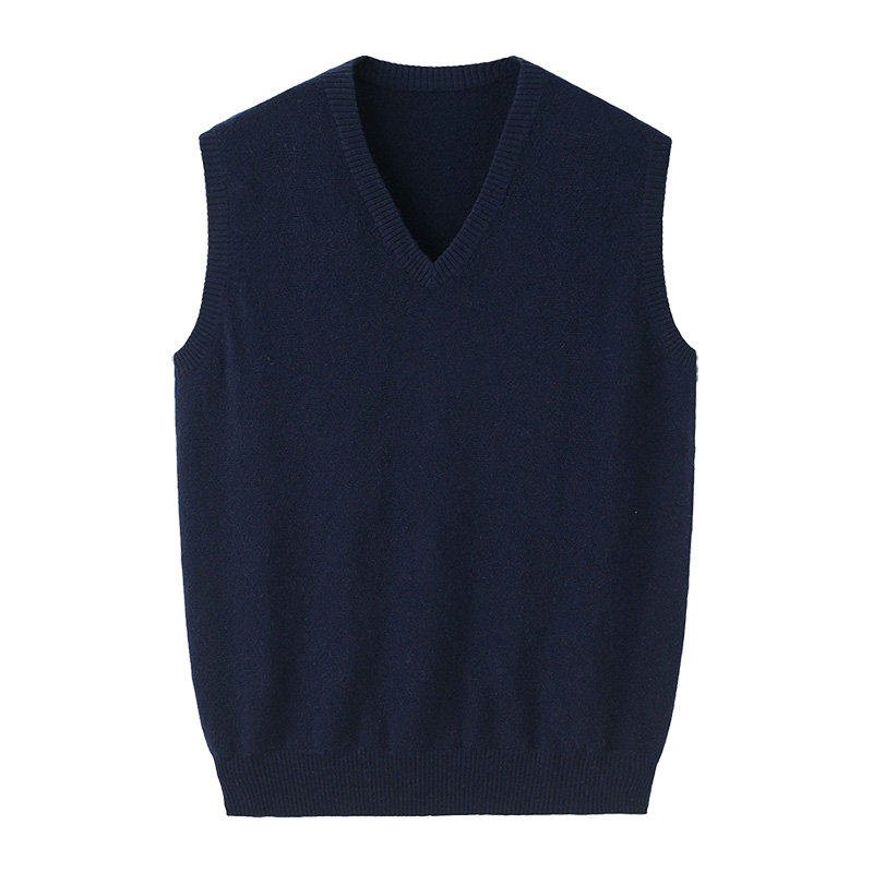 Autumn Winter Middle Aged Men Cashmere Sweater Vest Pure Color V Collar Sleeveless Sweater Matching Shirt Warm Knit