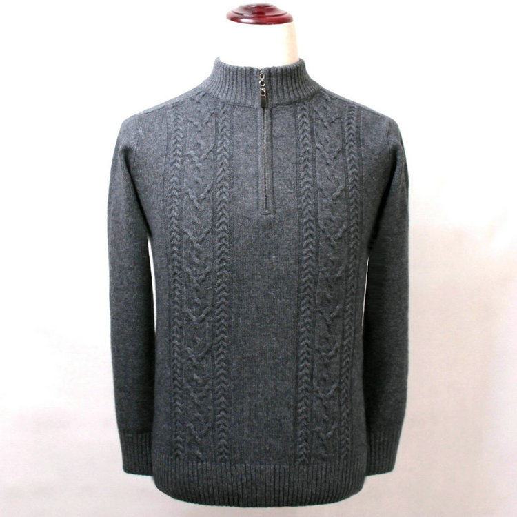 Autumn Winter New Men Thickening Pure Cashmere Sweatshirt Grey Green Pure Color Twist Lace half high collar Jacket Head Warm Sweater