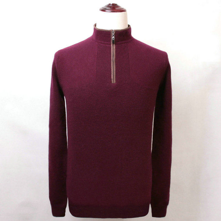 Autumn and winter men's thickened cashmere sweater middle-aged and young flocking solid color zipper half turtleneck pullover long-sleeved knitted sweater